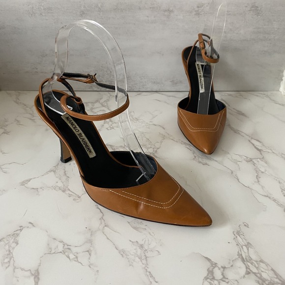 Manolo Blahnik Leather Slingback Pumps‎ Sz 36 US 5-6 Strappy Dressy - Picture 1 of 14